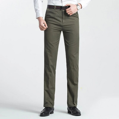 Vasaras plānas rudens biezas 100% kokvilnas taisnas uzvalka bikses Vīriešu brīvas bikses Biznesa vienkrāsains pelēks Khaki ikdienas zīmola apģērbs