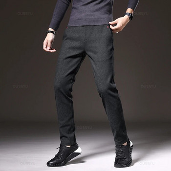 2023 Нови зимни мъжки ежедневни панталони от четкана материя Бизнес модни прилепнали разтегливи дебели сиви сини черни памучни панталони Мъжки