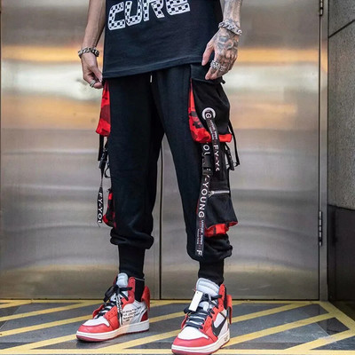 Joggers Cargo Kelnės vyrams Laisvalaikio Hip Hop Hit Color Pocket Vyriškos Kelnės Sportinės Gatvės Aprangos Juostelės Techwear Kelnės