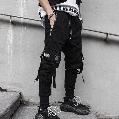 Joggers Cargo Kelnės vyrams Laisvalaikio Hip Hop Hit Color Pocket Vyriškos Kelnės Sportinės Gatvės Aprangos Juostelės Techwear Kelnės