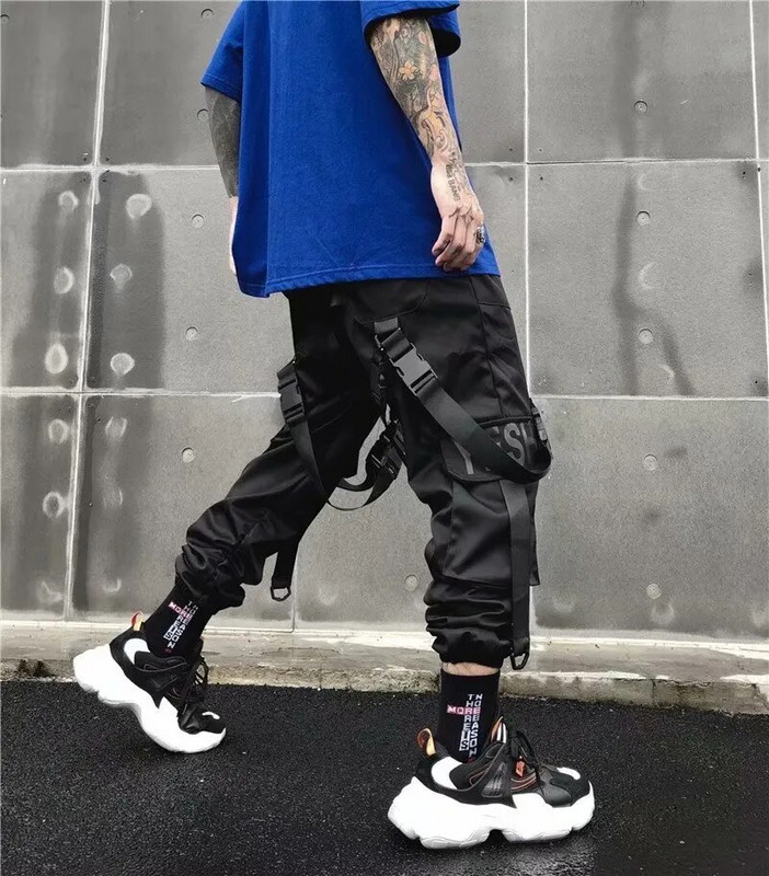 Joggers Cargo Kelnės vyrams Laisvalaikio Hip Hop Hit Color Pocket Vyriškos Kelnės Sportinės Gatvės Aprangos Juostelės Techwear Kelnės