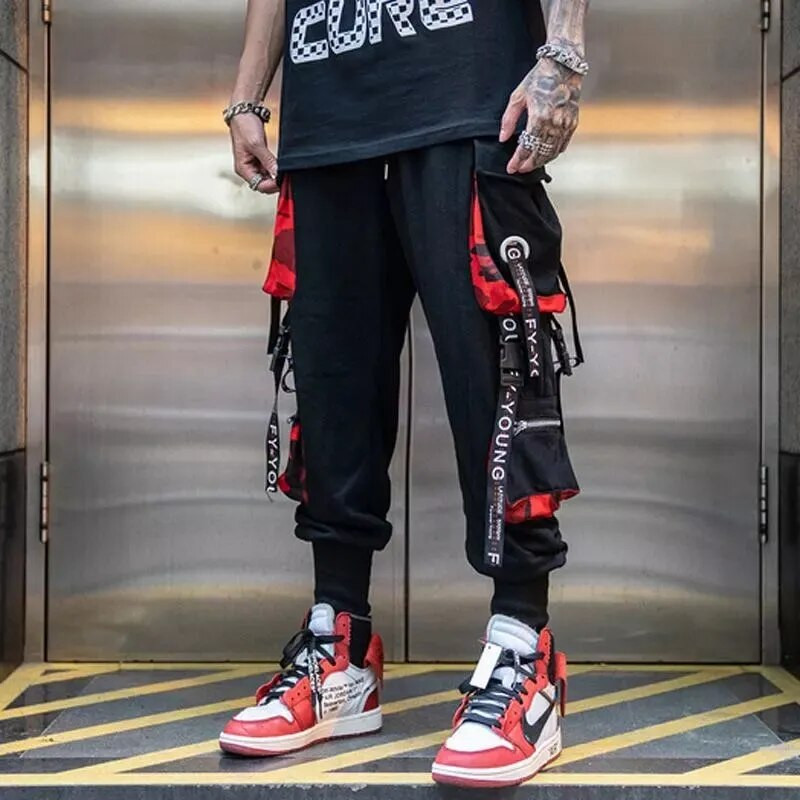 Joggers Cargo Kelnės vyrams Laisvalaikio Hip Hop Hit Color Pocket Vyriškos Kelnės Sportinės Gatvės Aprangos Juostelės Techwear Kelnės
