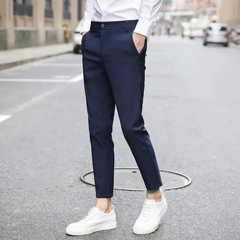 Мъжко облекло Прави бизнес ежедневни модни изчистени едноцветни джобове с копчета с цип, подходящи за офис темпераментни панталони