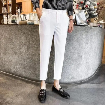Мъжко облекло Прави бизнес ежедневни модни изчистени едноцветни джобове с копчета с цип, подходящи за офис темпераментни панталони