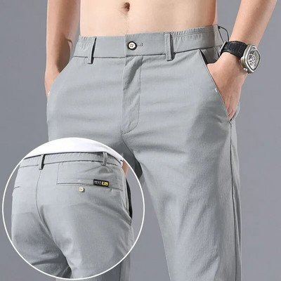 2023 г. Нови мъжки панталони Slim Fit Ice Silk Chinos и каки, модерни пролетни и летни еластични ежедневни панталони от висок клас