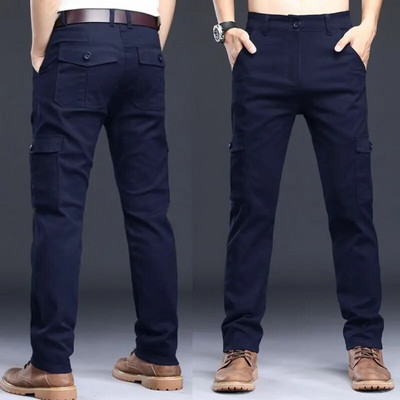 Vīriešu pavasara rudens modes ikdienas kravas garās bikses vīriešu elastīgās formālas vīriešu kokvilnas militārās kombinezonas bikses liela izmēra 28-40