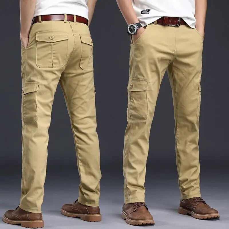 Vīriešu pavasara rudens modes ikdienas kravas garās bikses vīriešu elastīgās formālas vīriešu kokvilnas militārās kombinezonas bikses liela izmēra 28-40