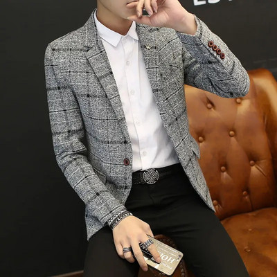 Vyriški kostiumai Blazeriai Striukės Nauji pavasario rudens languoti laisvalaikio kostiumai Striukės Paltai Verslo formali apranga Vyriški Slim Fit Blazeriai Dydis 5XL