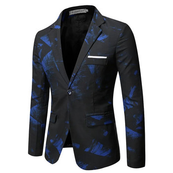 2021 Gentleman Blazers Ανδρικά Μπλε μοτίβα εμπριμέ κοστούμι σακάκι casual παλτό χορού χορού Συναυλίας τραγουδιστής στολή Χειμερινό μέγεθος S-5XL