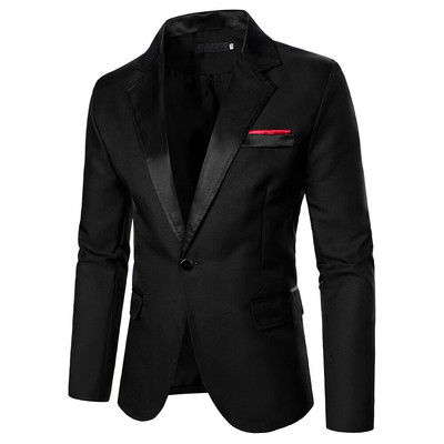 Blazer pentru bărbați Buzunar decorativ la piept Culoare contrastantă Guler din satin Cauzal Formal Zilnic Nunta Bărbați cu mânecă lungă Blazer cu un singur buton