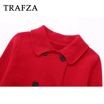 TRAFZA 2023 Φθινόπωρο Χειμώνας Γυναικείο Γυναικείο πλεκτό κοστούμι Μόδα Casual Μονόχρωμο διπλό πουλόβερ Blazer+Μίνι ίσια φούστα