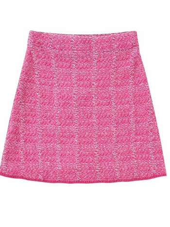 Γυναικεία μόδα ροζ τουίντ πλεκτά ολόσωμα μανίκια κομμένα εξωτερικά ενδύματα Ψηλόμεση φούστες σε γραμμή Α 2022 Νέα σετ Office Lady Two Piece