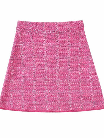 Γυναικεία μόδα ροζ τουίντ πλεκτά ολόσωμα μανίκια κομμένα εξωτερικά ενδύματα Ψηλόμεση φούστες σε γραμμή Α 2022 Νέα σετ Office Lady Two Piece