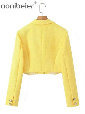 Aonibeier Elegant Office Tweed Jacket Mini Skirt Suits Traf 2023 Χειμώνας με μακρυμάνικα κουμπιά Γυναικεία μπλέιζερ Γυναικεία Crop Top Σετ