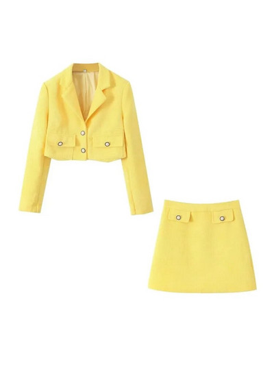 Aonibeier eleganta biroja tvīda jaka mini svārki, kostīmi Traf 2023. gada ziemas pogas ar garām piedurknēm, sieviešu žakete Sieviešu Crop Top komplekti