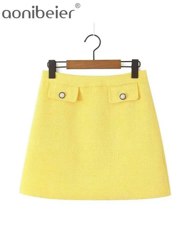 Aonibeier eleganta biroja tvīda jaka mini svārki, kostīmi Traf 2023. gada ziemas pogas ar garām piedurknēm, sieviešu žakete Sieviešu Crop Top komplekti