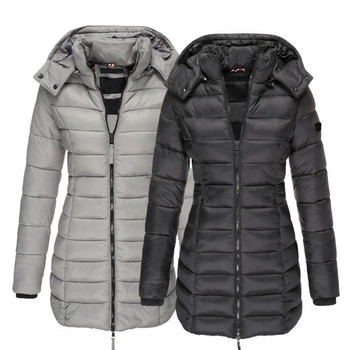 2023 Дълго право зимно палто Дамски ежедневни пухени якета Тънко премахване на парка с качулка Oversize Fashion Outwear