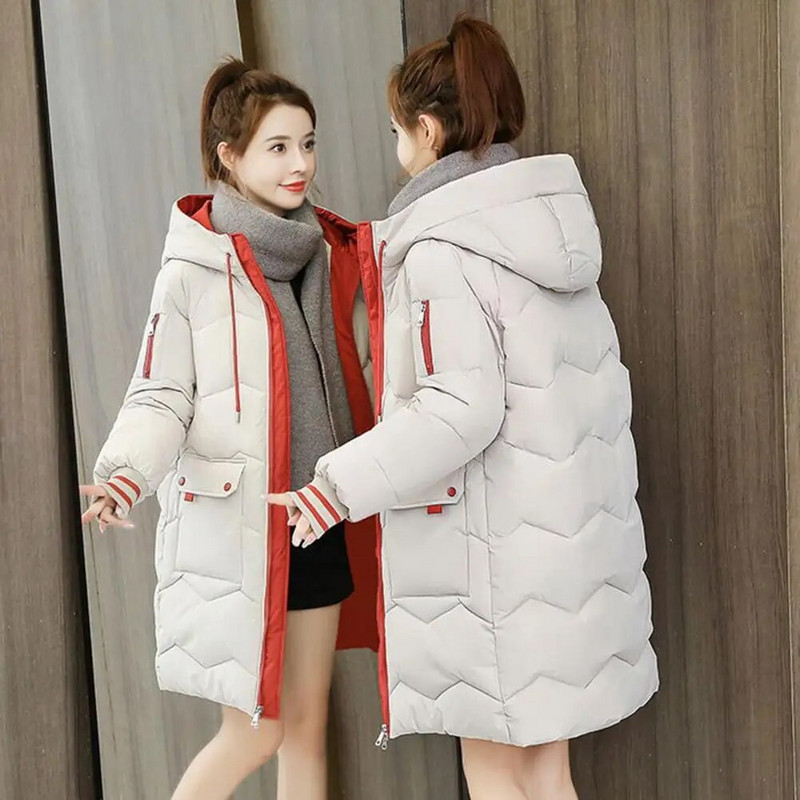 Γυναικείο χειμωνιάτικο μπουφάν με επένδυση 2023 Νέο γυναικείο ζεστό χοντρό βαμβακερό παλτό Κορεατικό φαρδύ γυναικείο κουκούλα πάρκα χειμωνιάτικο μπουφάν
