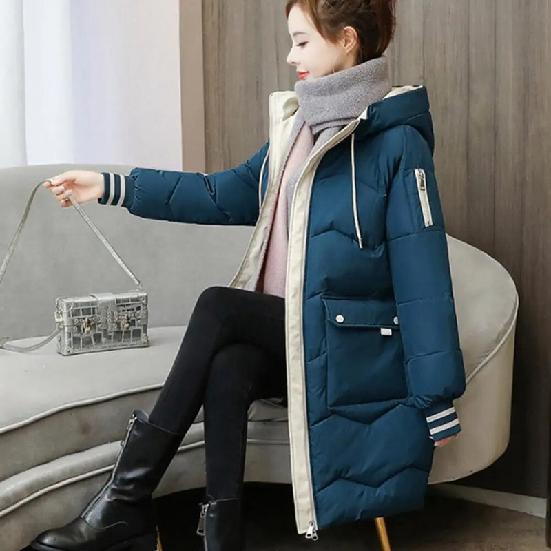 Γυναικείο χειμωνιάτικο μπουφάν με επένδυση 2023 Νέο γυναικείο ζεστό χοντρό βαμβακερό παλτό Κορεατικό φαρδύ γυναικείο κουκούλα πάρκα χειμωνιάτικο μπουφάν