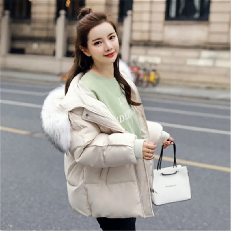 2023 New Parkas Sieviešu jakas Ziemas jaka Sieviešu mākslīgās kažokādas apkakle ar kapuci, bieza, silta, brīva kokvilnas mēteļi sniega virsdrēbes