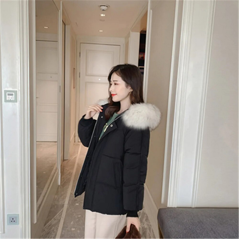 2023 New Parkas Sieviešu jakas Ziemas jaka Sieviešu mākslīgās kažokādas apkakle ar kapuci, bieza, silta, brīva kokvilnas mēteļi sniega virsdrēbes