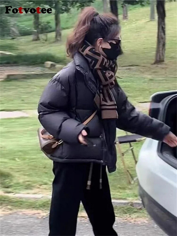 Fotvotee ziemas jaka sievietēm, 2023. gada stingra apkakle, biezi silti mēteļi, retro stila ielas apģērbi, lielizmēra virsdrēbes, neformālas, elegantas parkas