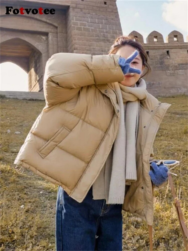 Fotvotee ziemas jaka sievietēm, 2023. gada stingra apkakle, biezi silti mēteļi, retro stila ielas apģērbi, lielizmēra virsdrēbes, neformālas, elegantas parkas