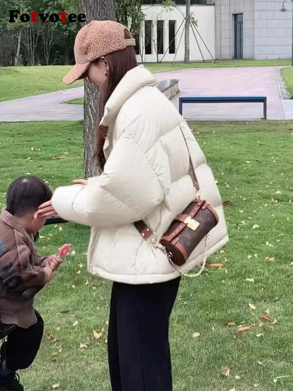 Fotvotee ziemas jaka sievietēm, 2023. gada stingra apkakle, biezi silti mēteļi, retro stila ielas apģērbi, lielizmēra virsdrēbes, neformālas, elegantas parkas