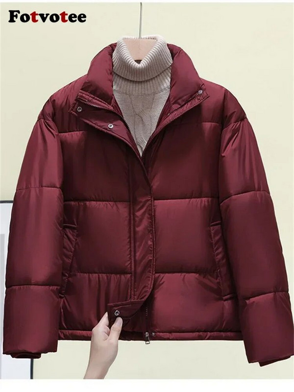 Fotvotee ziemas jaka sievietēm, 2023. gada stingra apkakle, biezi silti mēteļi, retro stila ielas apģērbi, lielizmēra virsdrēbes, neformālas, elegantas parkas