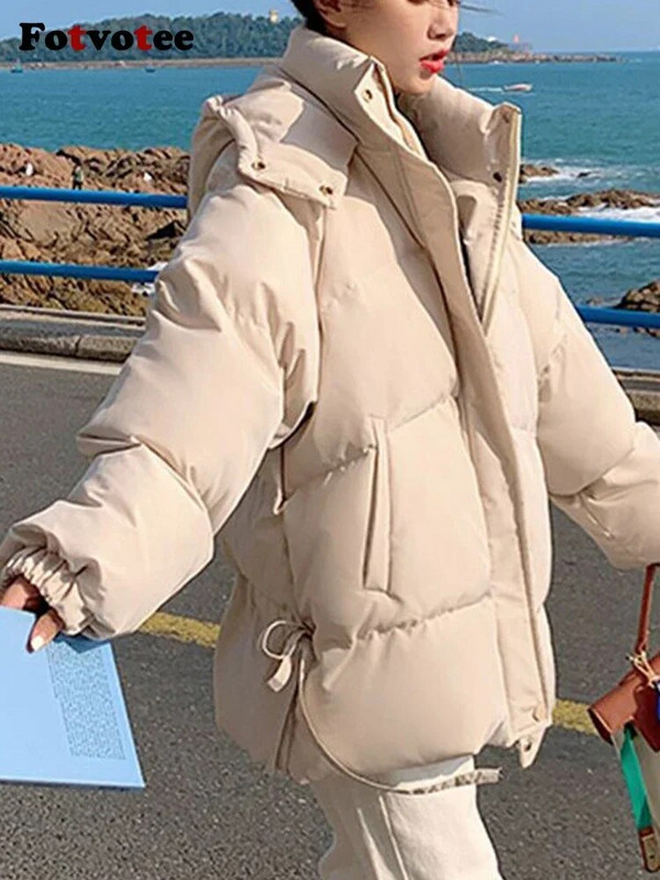Fotvotee Ziemas jaka Sieviešu Parkas 2023 Korejiešu modes puffer Streetwear Virsdrēbes Ikdienišķa eleganta bieza, silti, liela izmēra mēteļi