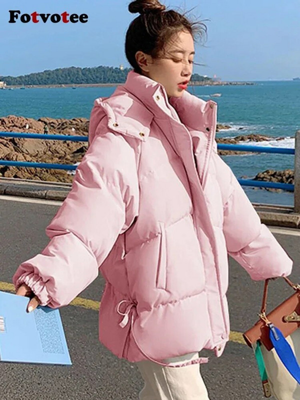 Fotvotee Ziemas jaka Sieviešu Parkas 2023 Korejiešu modes puffer Streetwear Virsdrēbes Ikdienišķa eleganta bieza, silti, liela izmēra mēteļi