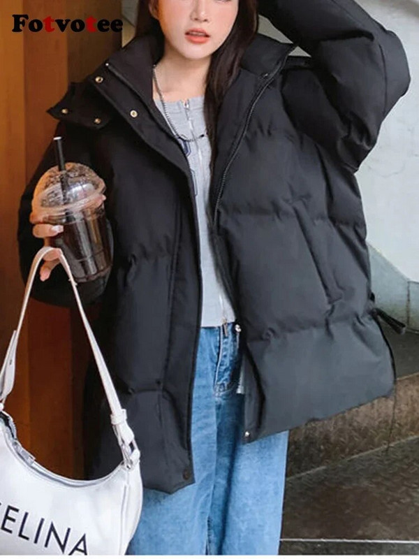 Fotvotee Ziemas jaka Sieviešu Parkas 2023 Korejiešu modes puffer Streetwear Virsdrēbes Ikdienišķa eleganta bieza, silti, liela izmēra mēteļi