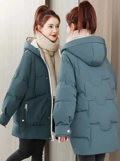 Sieviešu ziemas jaka dūnu kokvilnas apģērbi vidēja garuma versija jauns brīvs ikdienas biezs silts parks korejiešu modes sieviešu apģērbs