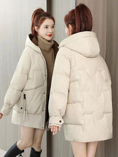 Sieviešu ziemas jaka dūnu kokvilnas apģērbi vidēja garuma versija jauns brīvs ikdienas biezs silts parks korejiešu modes sieviešu apģērbs