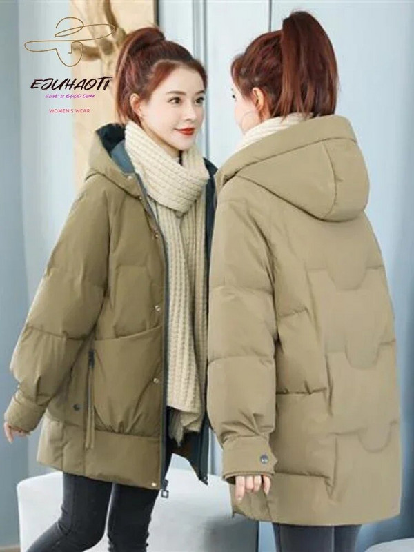 Sieviešu ziemas jaka dūnu kokvilnas apģērbi vidēja garuma versija jauns brīvs ikdienas biezs silts parks korejiešu modes sieviešu apģērbs