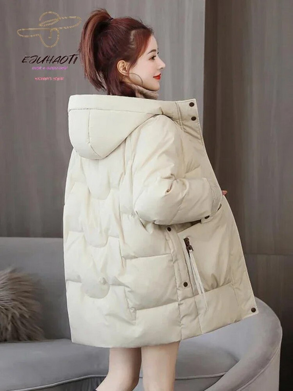 Sieviešu ziemas jaka dūnu kokvilnas apģērbi vidēja garuma versija jauns brīvs ikdienas biezs silts parks korejiešu modes sieviešu apģērbs