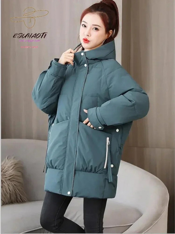 Sieviešu ziemas jaka dūnu kokvilnas apģērbi vidēja garuma versija jauns brīvs ikdienas biezs silts parks korejiešu modes sieviešu apģērbs