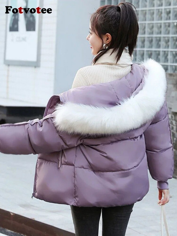 Fotvotee ziemas jaka sieviešu mētelis ar kapuci, sabiezina siltu parku 2023. gada ikdienas eleganti lielizmēra mēteļi korejiešu modes ielas apģērbā