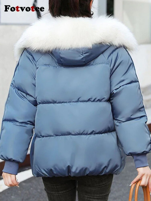 Fotvotee ziemas jaka sieviešu mētelis ar kapuci, sabiezina siltu parku 2023. gada ikdienas eleganti lielizmēra mēteļi korejiešu modes ielas apģērbā