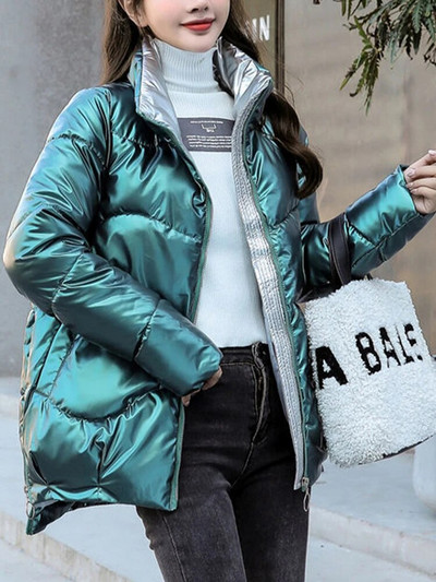 Fotvotee Χειμερινά Ρούχα Γυναικεία Παρκά Στάντ Γιακά Φερμουάρ κάτω Μπουφάν Κορεάτικη μόδα Casual Streetwear Κομψά παλτό υπερμεγέθη