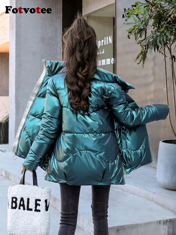 Fotvotee Χειμερινά Ρούχα Γυναικεία Παρκά Στάντ Γιακά Φερμουάρ κάτω Μπουφάν Κορεάτικη μόδα Casual Streetwear Κομψά παλτό υπερμεγέθη