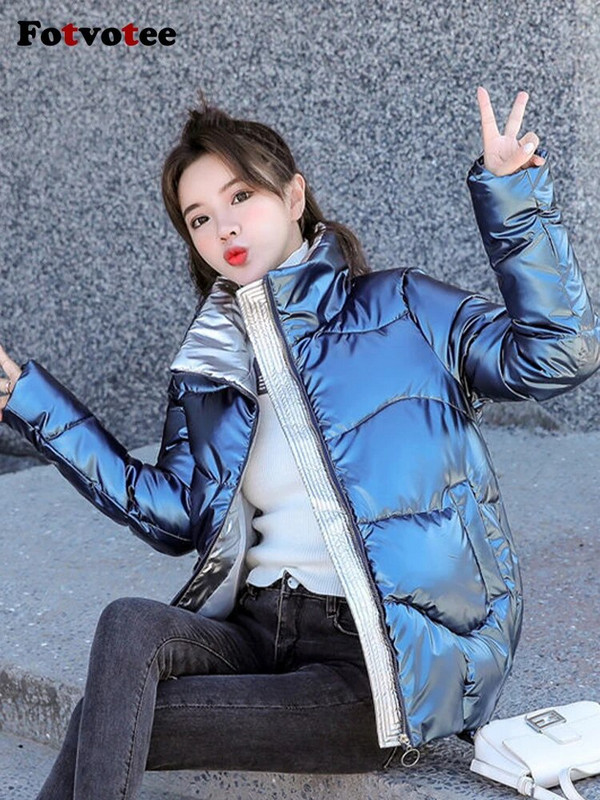 Fotvotee Χειμερινά Ρούχα Γυναικεία Παρκά Στάντ Γιακά Φερμουάρ κάτω Μπουφάν Κορεάτικη μόδα Casual Streetwear Κομψά παλτό υπερμεγέθη