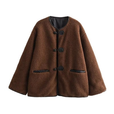 UNIZERA2023 Χειμερινό Νέο Γυναικείο Casual Χαλαρό Γούνινο παλτό με στρογγυλή λαιμόκοψη μακρυμάνικο πολυχρηστικό παλτό