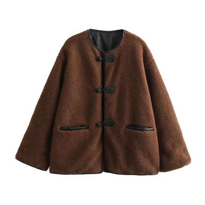 UNIZERA2023 Χειμερινό Νέο Γυναικείο Casual Χαλαρό Γούνινο παλτό με στρογγυλή λαιμόκοψη μακρυμάνικο πολυχρηστικό παλτό