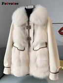 Fotvotee Mākslīgās kažokādas Sieviešu jakas Biezas Siltas Virsdrēbes Korejiešu modes Apkakle Ikdienas Eleganti Sieviešu Apģērbi Mēteļi