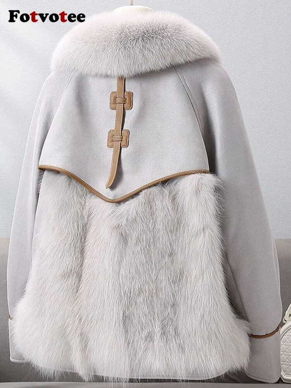 Fotvotee Mākslīgās kažokādas Sieviešu jakas Biezas Siltas Virsdrēbes Korejiešu modes Apkakle Ikdienas Eleganti Sieviešu Apģērbi Mēteļi