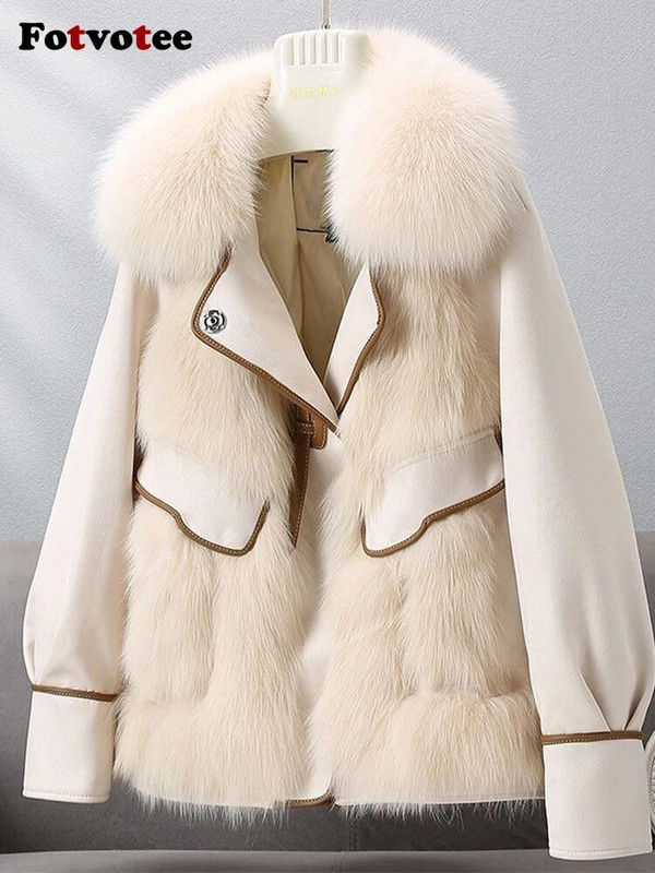 Fotvotee Mākslīgās kažokādas Sieviešu jakas Biezas Siltas Virsdrēbes Korejiešu modes Apkakle Ikdienas Eleganti Sieviešu Apģērbi Mēteļi