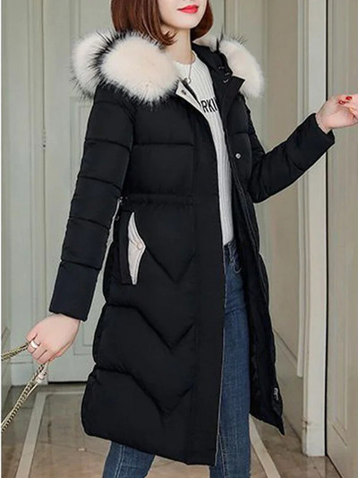 Fotvotee ziemas jaka sieviešu mēteļi ar kapuci, gara pufera jaka bieza silta parka vintage Streetwear virsdrēbes Elegants mētelis