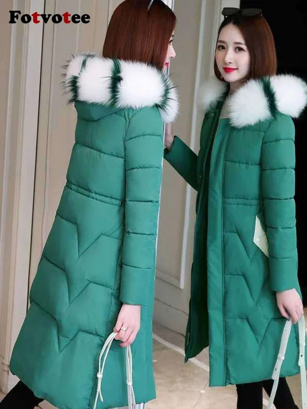 Fotvotee ziemas jaka sieviešu mēteļi ar kapuci, gara pufera jaka bieza silta parka vintage Streetwear virsdrēbes Elegants mētelis