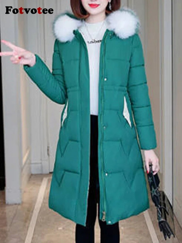 Fotvotee ziemas jaka sieviešu mēteļi ar kapuci, gara pufera jaka bieza silta parka vintage Streetwear virsdrēbes Elegants mētelis